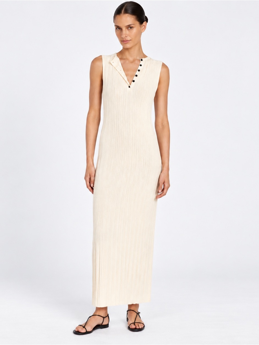 DISSH Sylvia Cream Sleeveless Ribbed Knit Maxi Dress Size XL
